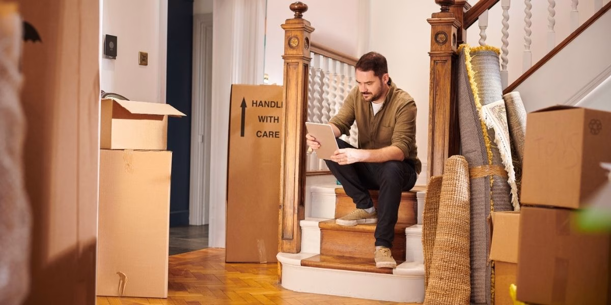 A person surrounded by boxes thinking about what to do the week before a move