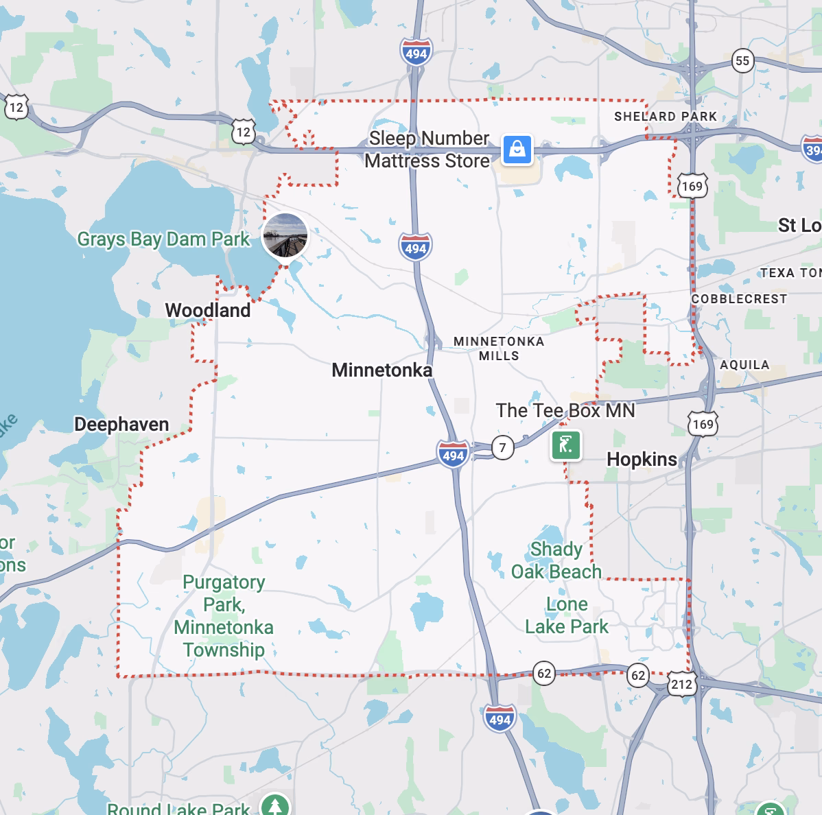 The College Muscle Movers service area in Minnetonka, MN.